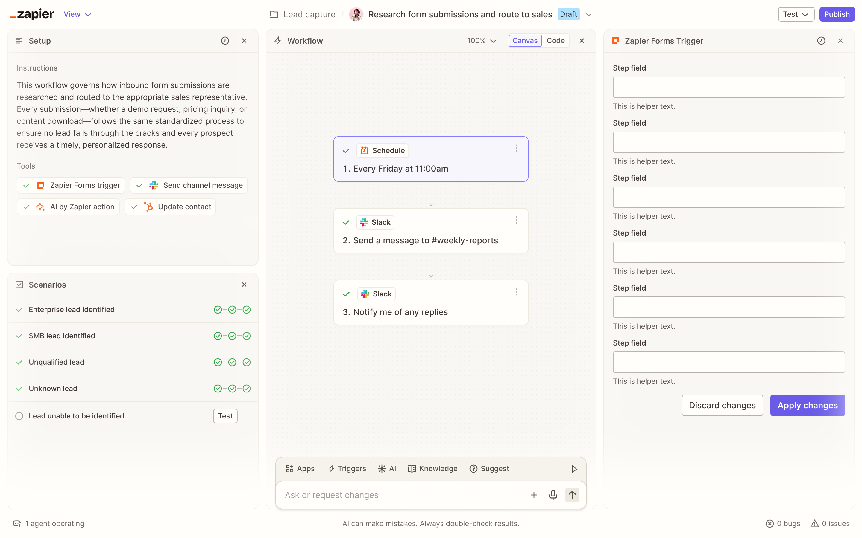 Zapier's workflow builder in the light theme