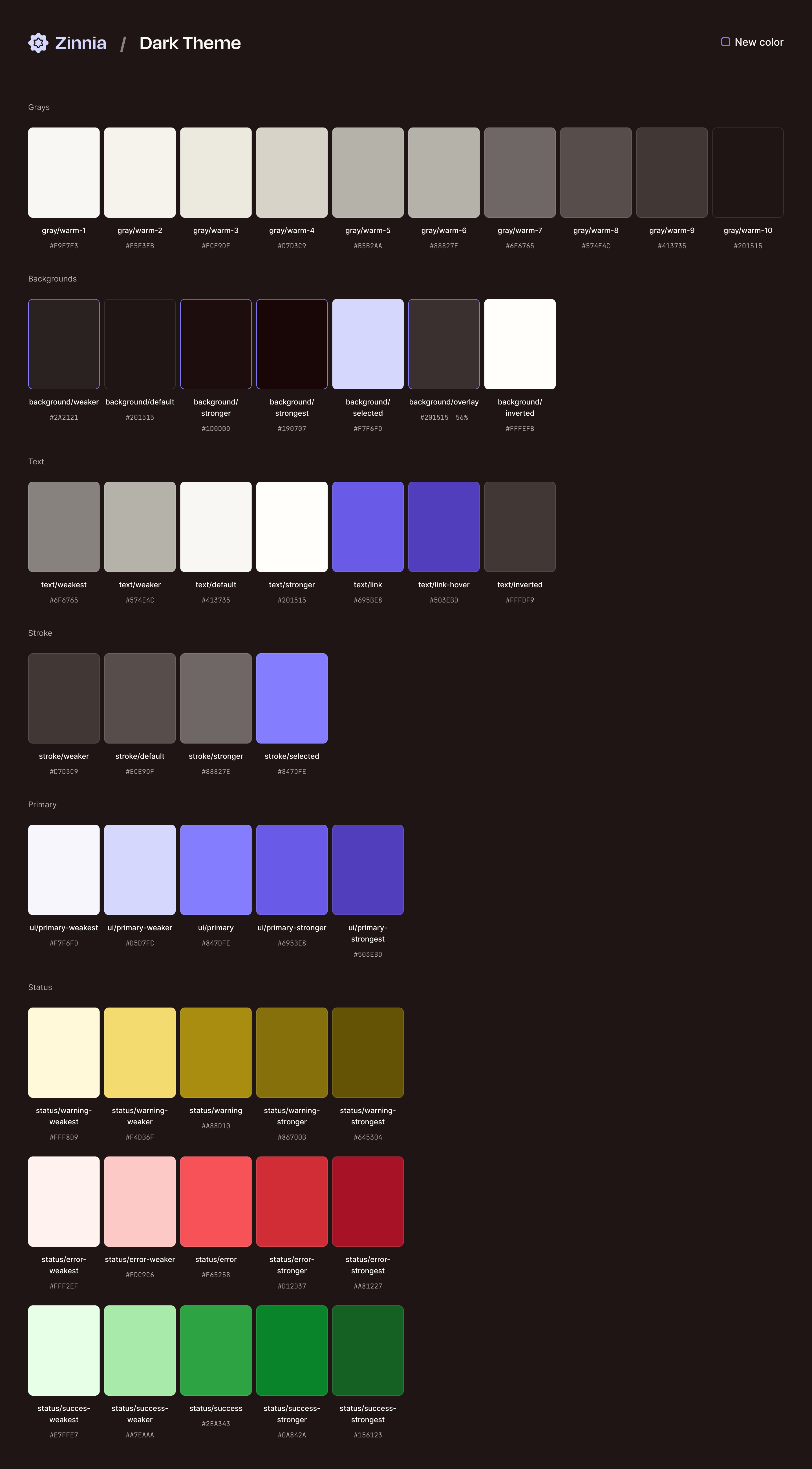 The semantic color scales used by Zapier's dark theme