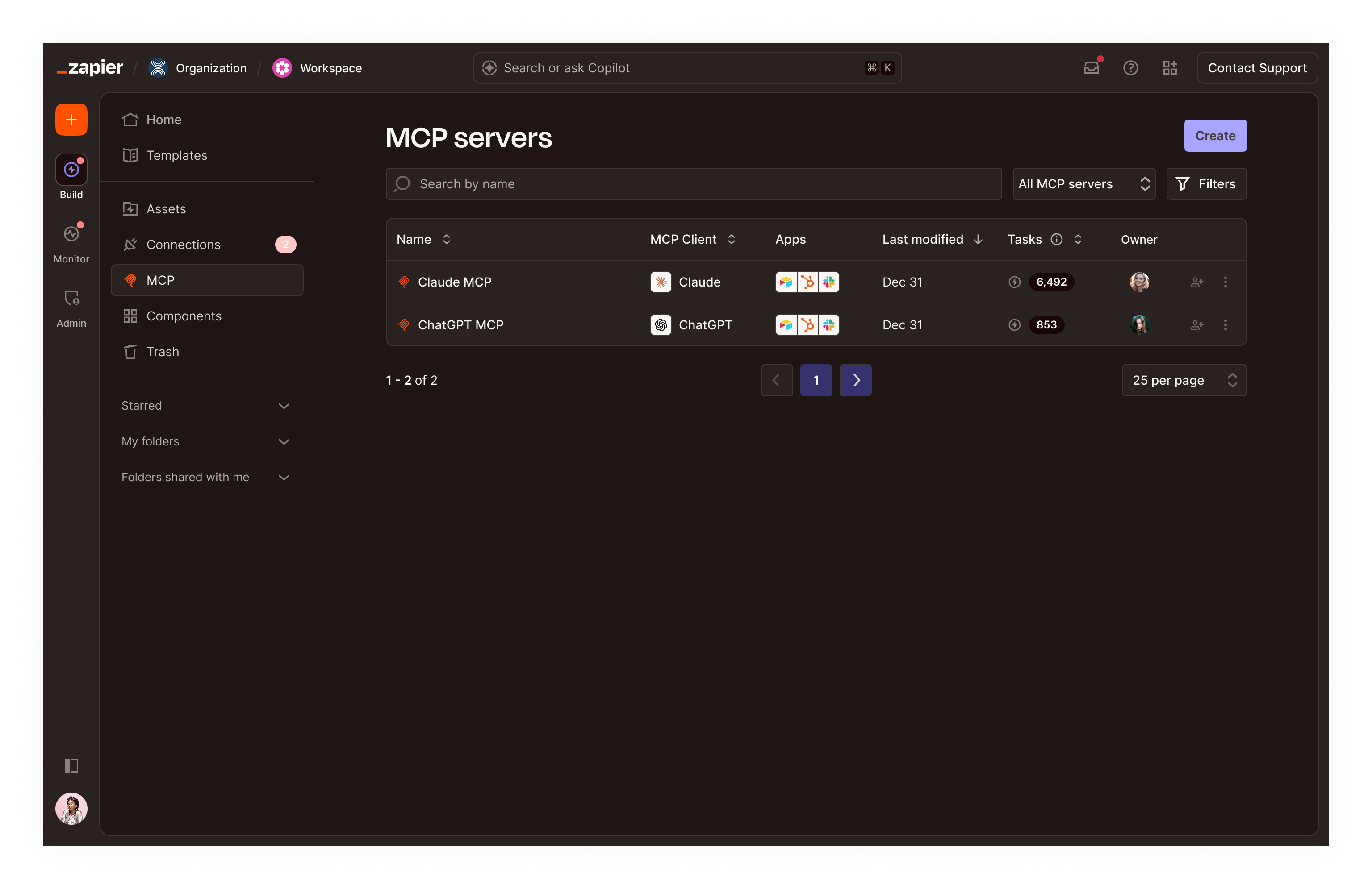 The same Zapier platform listing page in the dark theme
